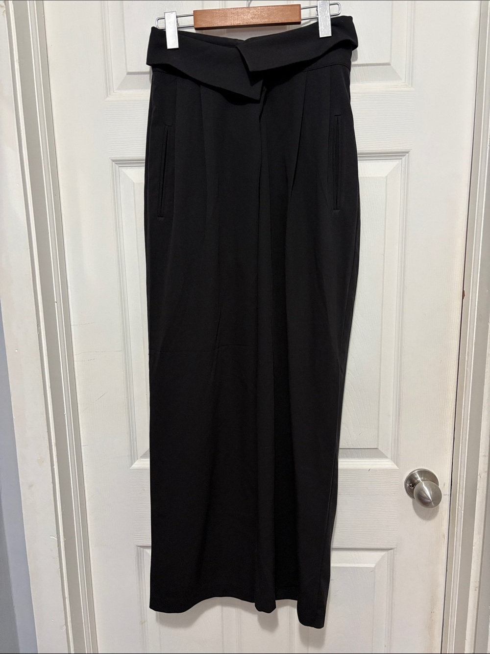 Oak & Fort High-Waist Wide Leg Black Trousers With Folded Waist